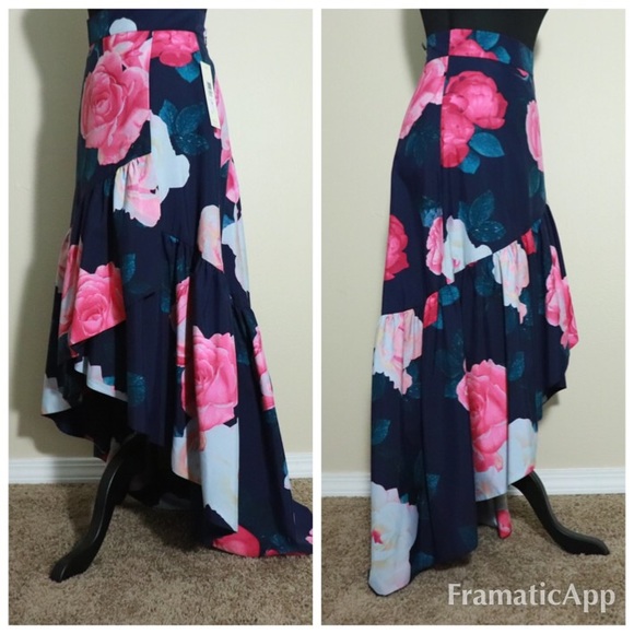 Eliza J hi-Lo floral taffeta ruffle skirt - Picture 4 of 8